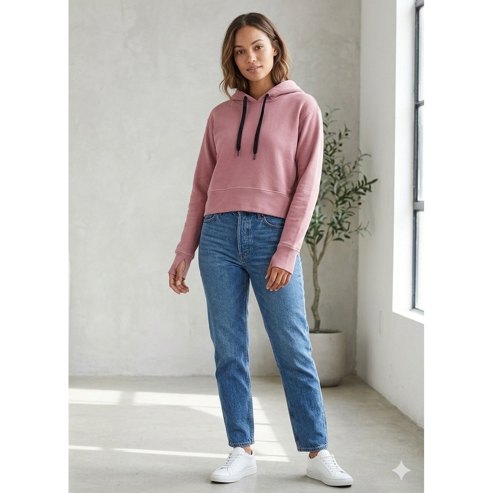 Public Rec‎ Cropped Hoodie Womens Size M Pink Thumbhole Sweatshirt